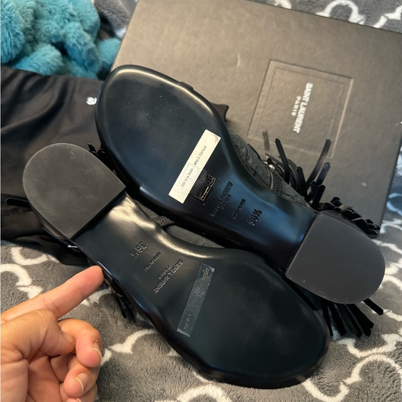 Yves Saint Laurent Sandal W size36.5/us6 Black Leather Studded Gladiator Fringe - Picture 5 of 9